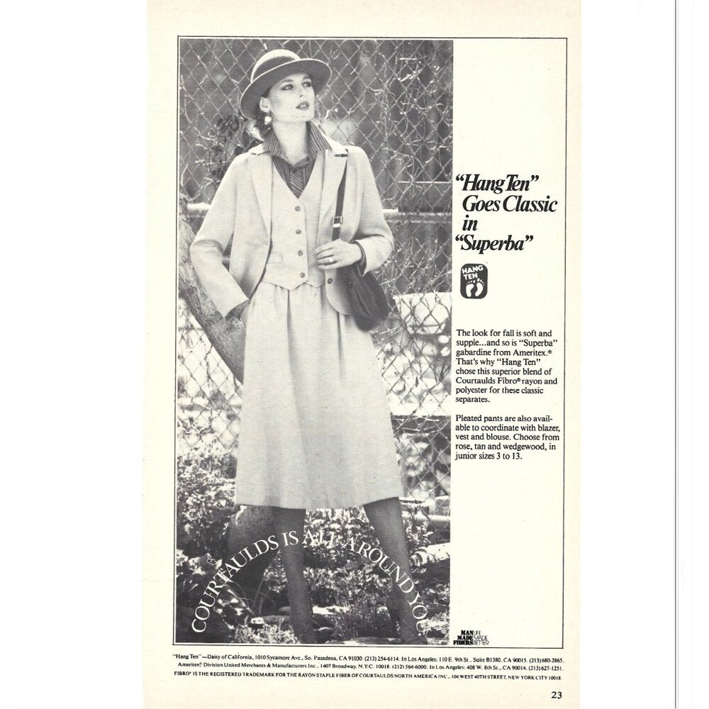 Hang Ten Womens Fashion Vintage Print AD 1970s